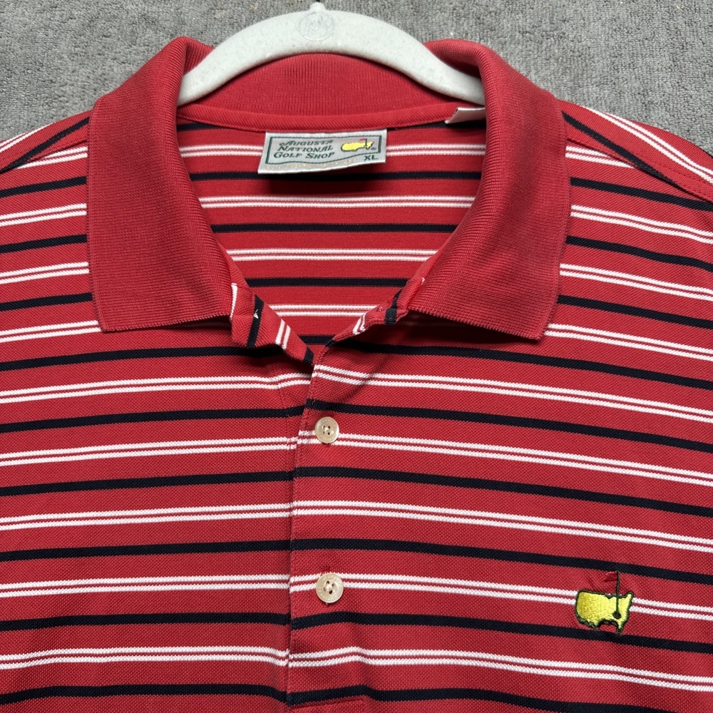 Masters Augusta National Red White Black Striped Polo Shirt Men's XL Golf Prep‎